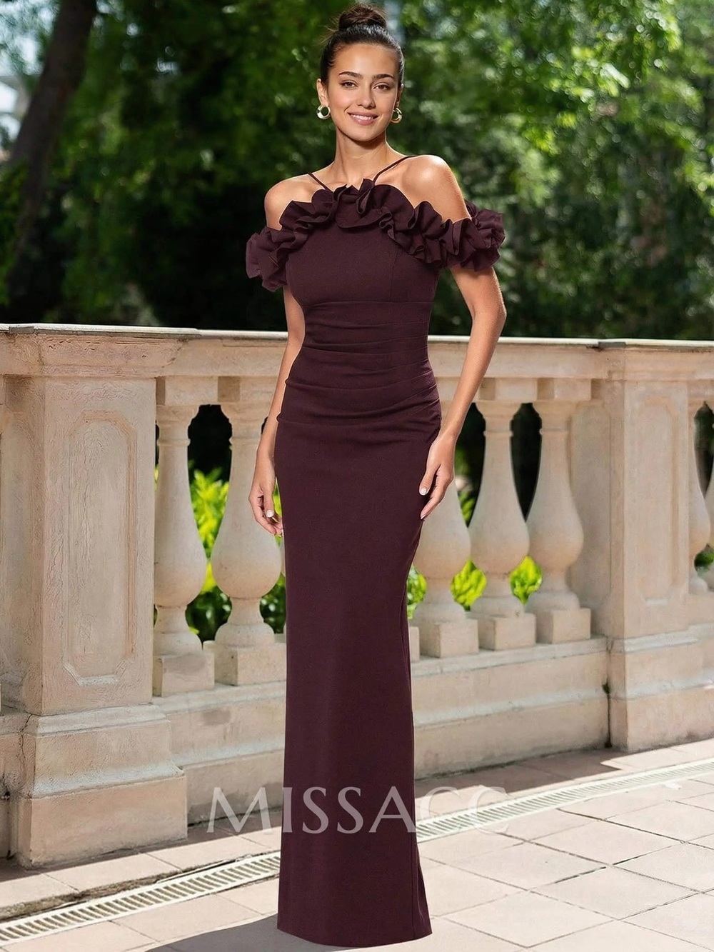 MISSACC Sheath/Column Off-Shoulder Sleeveless Floor-Length Elastic Satin Dress